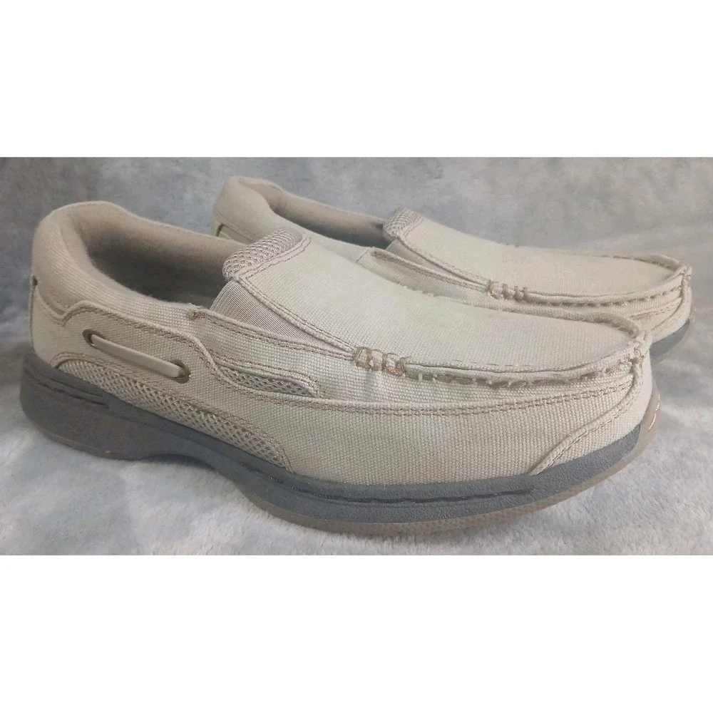 Dr Scholls Mens Slip On Loafers 8.5 Tan Beige Canvas Boat Shoes Advanced Comfort